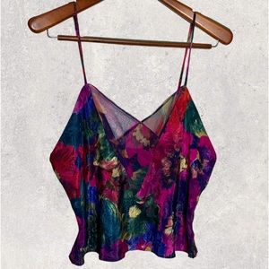 Fredericks of Hollywood, vintage, strappy watercolor, floral, crop Cami M